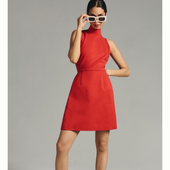 nwt ANTHROPOLOGIE HUTCH sz XL Mock-Neck Mini Dress in Bold Red - Picture 1 of 3